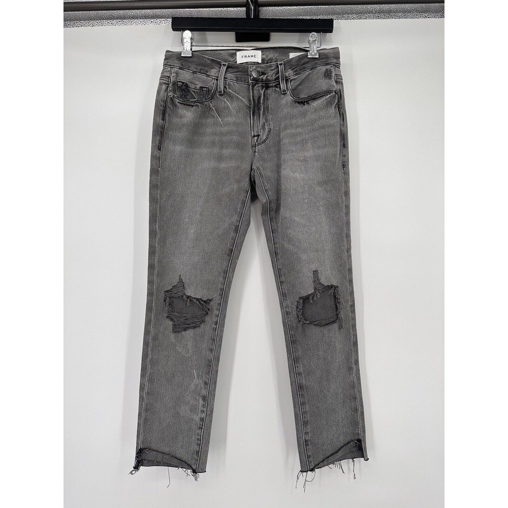 FRAME Denim Jeans Women's Size 23 Black Le Garcon Crop Straight Raw Hem Ankle